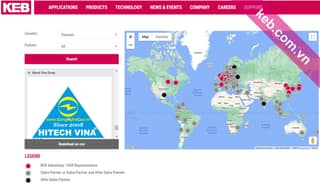 Trang liên hệ của KEB Automation liệt kê Hitech Vina là đối tác tại Việt Nam